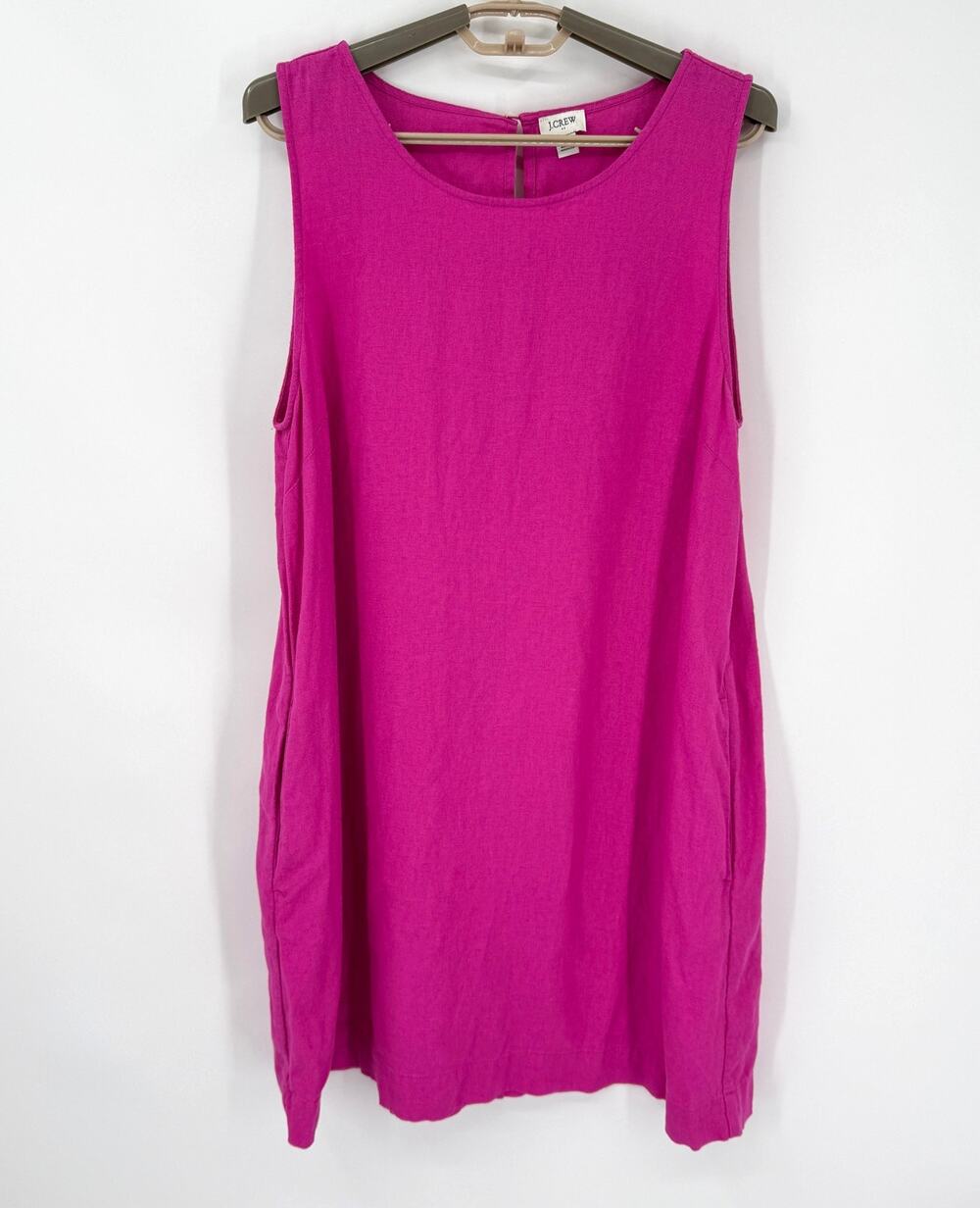 J Crew Womens  Linen Shirt Shift Dress Pockets pink Size 12